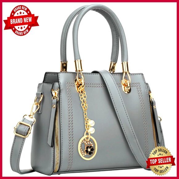 Handbags - Vegan Leather Satchel Purse with Top Handle and Adjustable Crossbody Strap